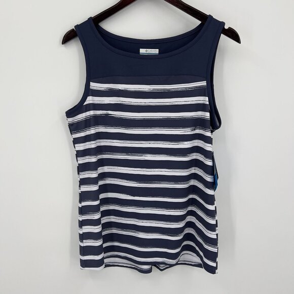 Columbia Women's M Medium Navy & White Striped Sleeveless Top With Open Back Pan - Picture 8 of 9